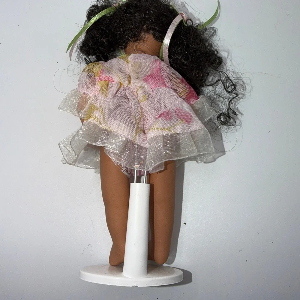 Unbranded 8in Vintage Style Vinyl Doll Pink Floral‎ Dress Coquette Aesthetic